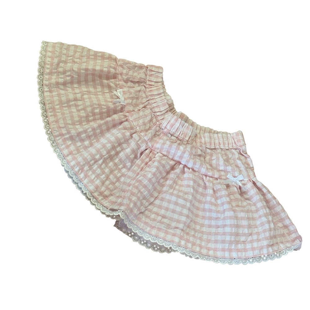 Custom/Upcycle Primark Pink Gingham Lace‎ Trim Skirt Cottagecore Kawaii